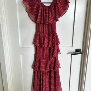 Misa Elegant Pink Ruffled Maxi Dress